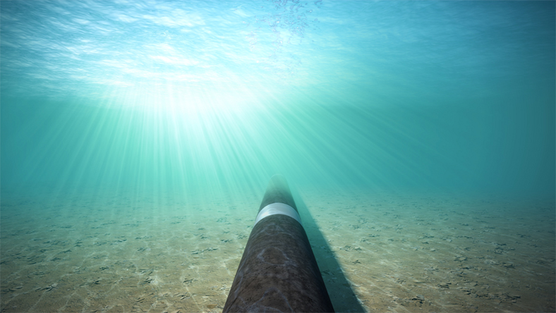 Subsea pipeline on seabed carrying hydrogen toward Europe