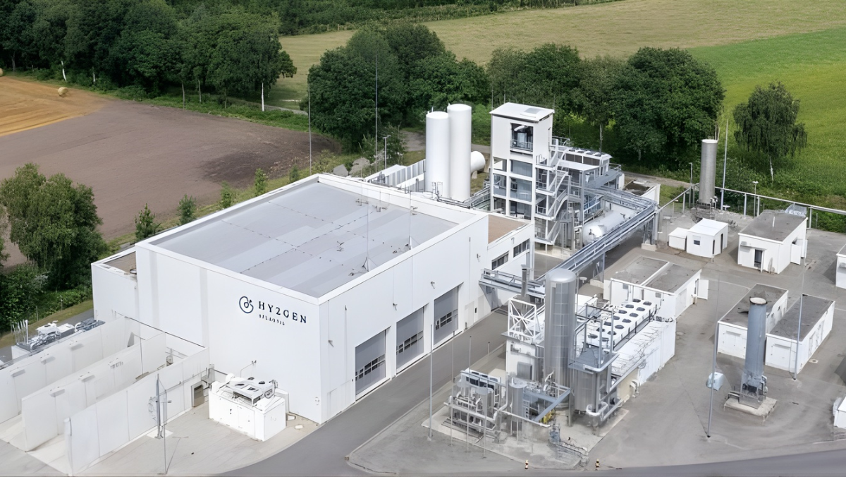 Aerial view of Hy2gen renewable hydrogen plant in France